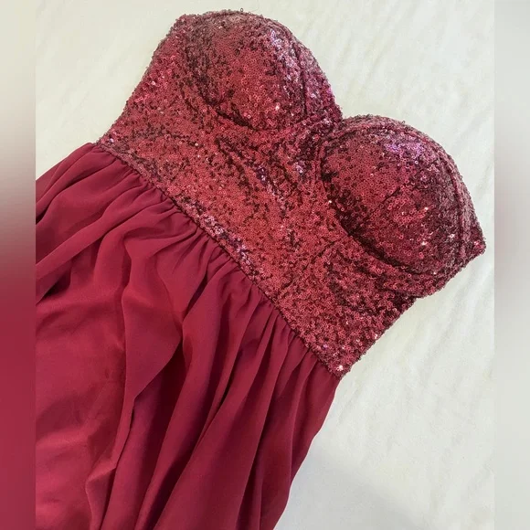 Vintage Formal Dress high low burgundy strapless size M prom - Picture 4 of 11